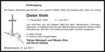Traueranzeige von Dieter Vieth von ALLGEMEINE ZEITUNG UELZEN