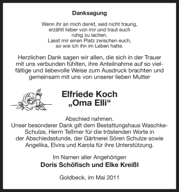 Traueranzeige von Elfriede Koch von ALLGEMEINE ZEITUNG UELZEN