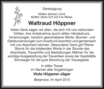 Traueranzeige von Waltraud Höppner von Uelzen