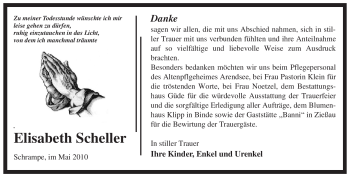 Traueranzeige von Elisabeth Scheller von ALLGEMEINE ZEITUNG UELZEN