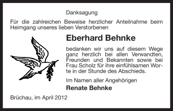 Traueranzeige von Eberhard Behnke von ALLGEMEINE ZEITUNG UELZEN