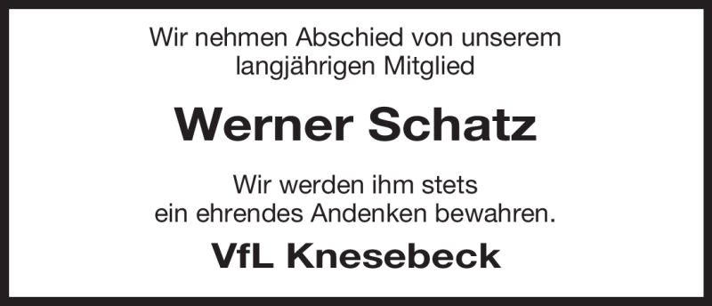  Traueranzeige für Werner Schatz vom 16.04.2011 aus ALLGEMEINE ZEITUNG UELZEN