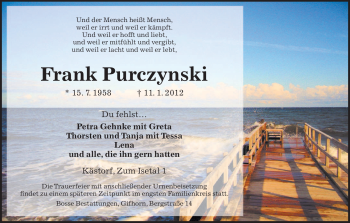 Traueranzeige von Frank Purczynski von ALLGEMEINE ZEITUNG UELZEN