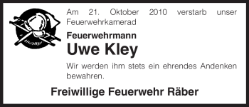 Traueranzeige von Uwe Kley von ALLGEMEINE ZEITUNG UELZEN