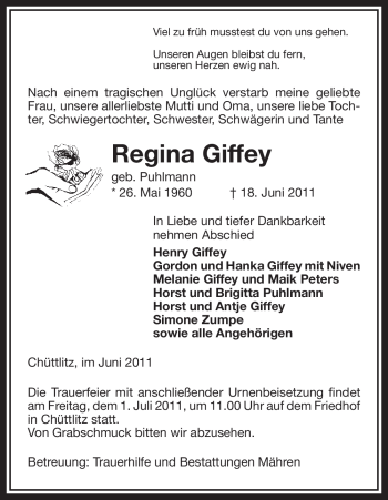 Traueranzeige von Regina Giffey von ALLGEMEINE ZEITUNG UELZEN