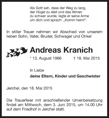 Traueranzeige von Andreas Kranich von Uelzen