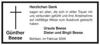 Traueranzeige von Günther Beese von ALLGEMEINE ZEITUNG UELZEN