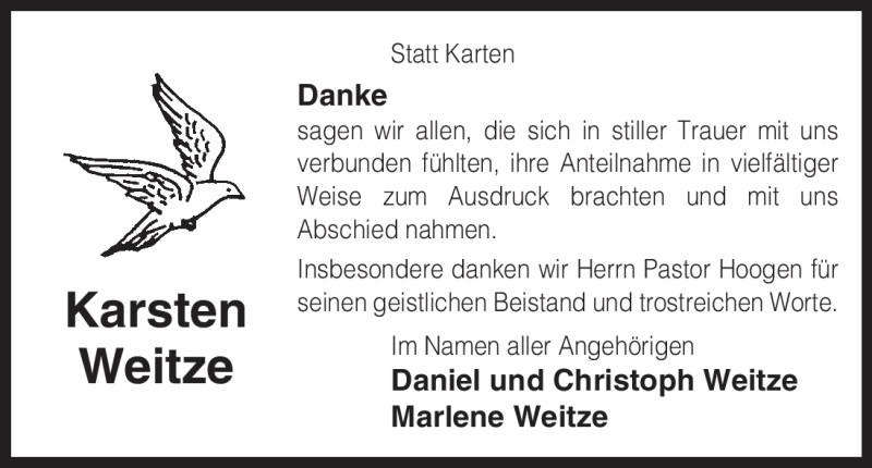  Traueranzeige für Karsten Weitze vom 13.11.2010 aus ALLGEMEINE ZEITUNG UELZEN