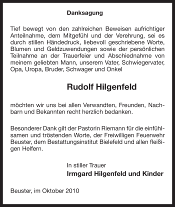 Traueranzeige von Rudolf Hilgenfeld von ALLGEMEINE ZEITUNG UELZEN