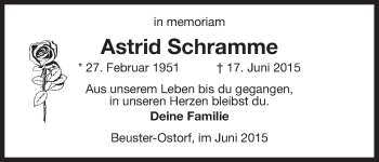 Traueranzeige von Astrid Schramme von Uelzen