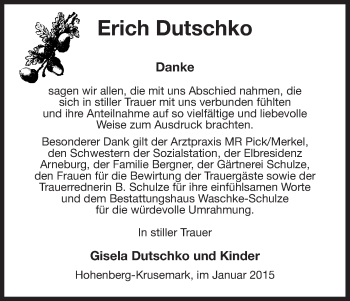 Traueranzeige von Erich Dutschko von Uelzen