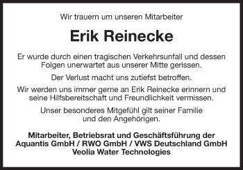 Traueranzeige von Erik Reinecke von Uelzen