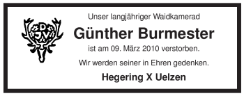 Traueranzeige von Günther Burmester von ALLGEMEINE ZEITUNG UELZEN