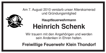 Traueranzeige von Heinrich Schenk von ALLGEMEINE ZEITUNG UELZEN