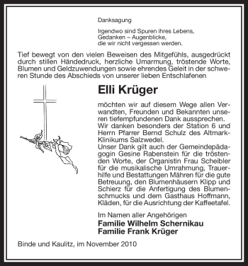 Traueranzeige von Elli Krüger von ALLGEMEINE ZEITUNG UELZEN
