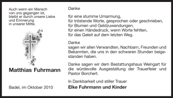 Traueranzeige von Matthias Fuhrmann von ALLGEMEINE ZEITUNG UELZEN