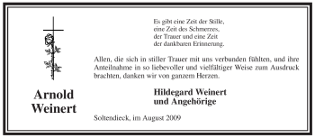 Traueranzeige von Arnold Weinert von ALLGEMEINE ZEITUNG UELZEN