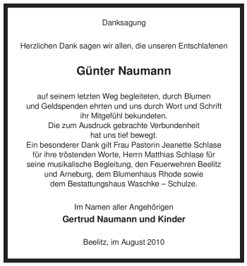 Traueranzeige von Günter Naumann von ALLGEMEINE ZEITUNG UELZEN