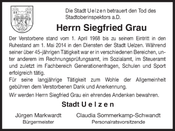 Traueranzeige von Siegfried Grau von Uelzen