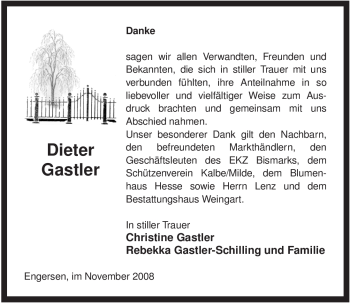 Traueranzeige von Dieter Gastler von ALLGEMEINE ZEITUNG UELZEN