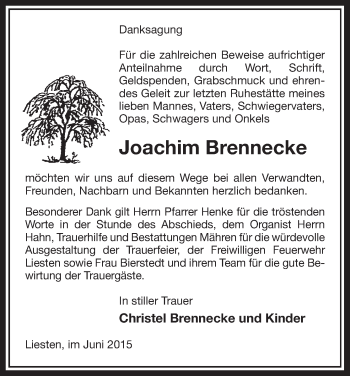 Traueranzeige von Joachim Brennecke von Uelzen