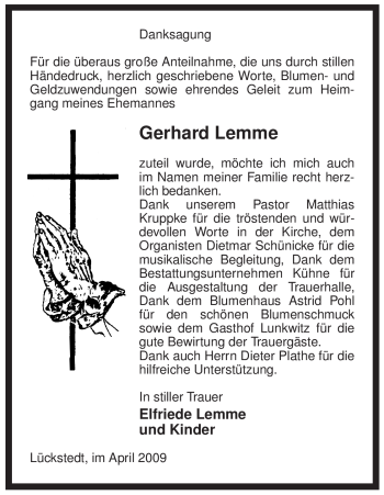 Traueranzeige von Gerhard Lemme von ALLGEMEINE ZEITUNG UELZEN