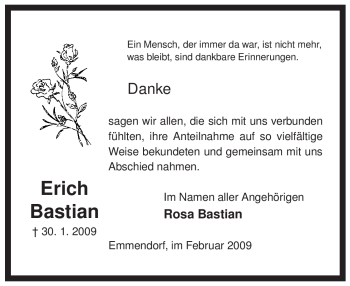 Traueranzeige von Erich Bastian von ALLGEMEINE ZEITUNG UELZEN