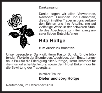 Traueranzeige von Rita Höltge von ALLGEMEINE ZEITUNG UELZEN