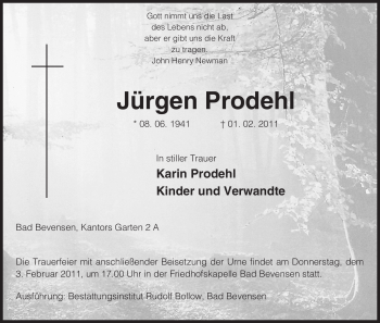Traueranzeige von Jürgen Prodehl von ALLGEMEINE ZEITUNG UELZEN