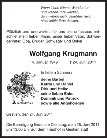 Traueranzeige von Wolfgang Krugmann von ALLGEMEINE ZEITUNG UELZEN