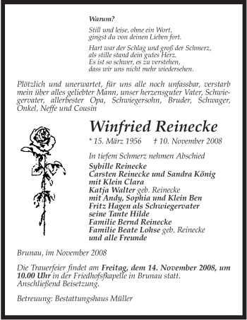 Traueranzeige von Winfried Reinecke von ALLGEMEINE ZEITUNG UELZEN