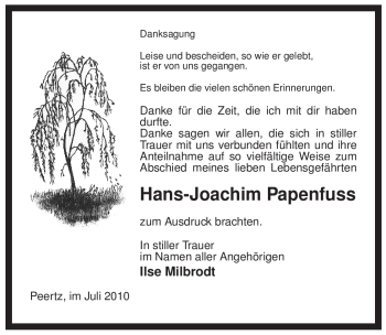 Traueranzeige von Hans-Joachim Papenfuss von ALLGEMEINE ZEITUNG UELZEN