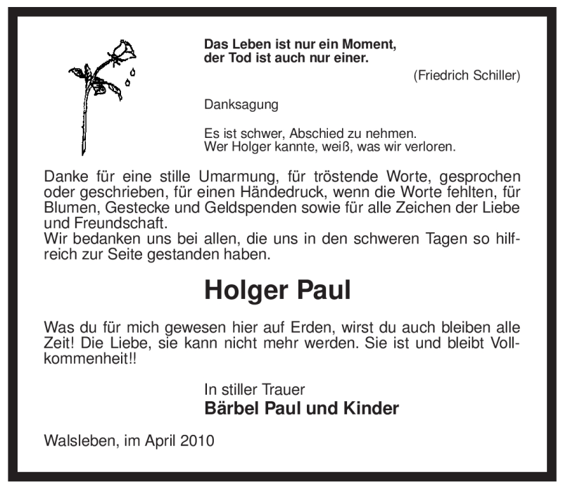  Traueranzeige für Holger Paul vom 04.05.2010 aus ALLGEMEINE ZEITUNG UELZEN
