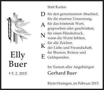 Traueranzeige von Elly Buer von Uelzen