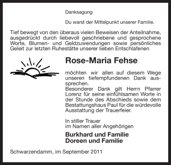 Traueranzeige von Rose-Maria Fehse von ALLGEMEINE ZEITUNG UELZEN