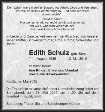 Traueranzeige von Edith Schulz von Uelzen