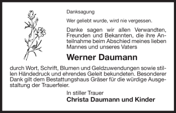 Traueranzeige von Werner Daumann von ALLGEMEINE ZEITUNG UELZEN