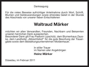 Traueranzeige von Waltraud Märker von ALLGEMEINE ZEITUNG UELZEN