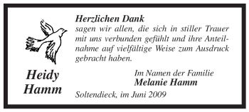 Traueranzeige von Heidy Hamm von ALLGEMEINE ZEITUNG UELZEN