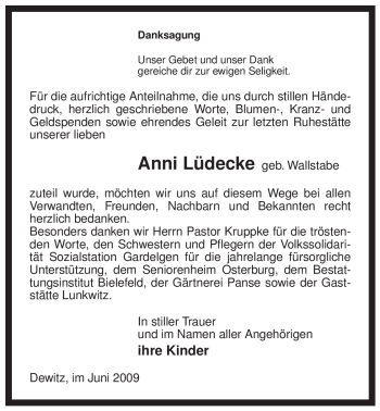 Traueranzeige von Anni Lüdecke von ALLGEMEINE ZEITUNG UELZEN