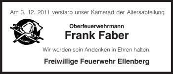 Traueranzeige von Frank Faber von ALLGEMEINE ZEITUNG UELZEN