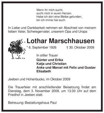 Traueranzeige von Lothar Marschhausen von ALLGEMEINE ZEITUNG UELZEN