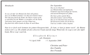Traueranzeige von Elisabeth Kleiner von ALLGEMEINE ZEITUNG UELZEN