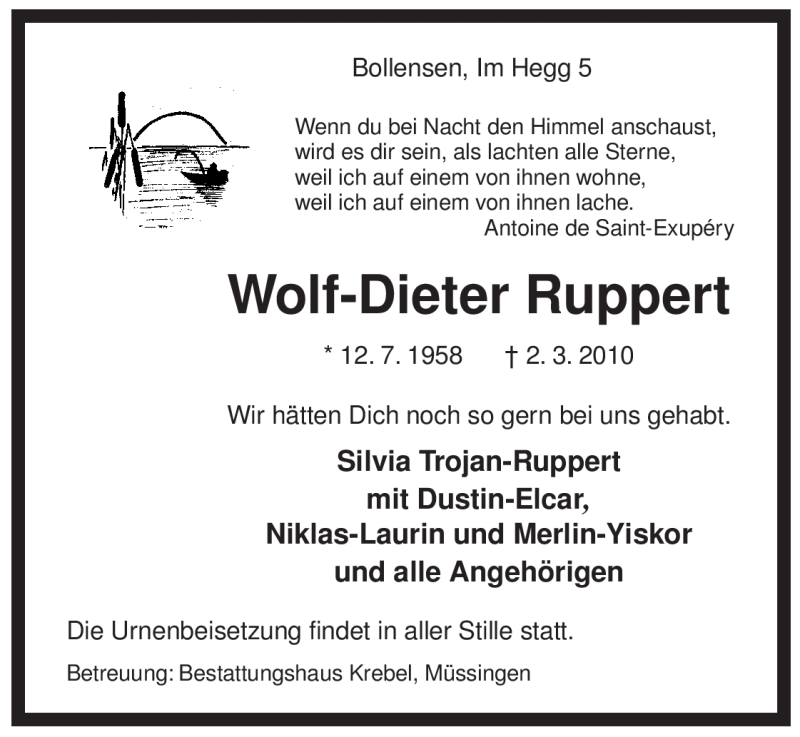  Traueranzeige für Wolf-Dieter Ruppert vom 04.03.2010 aus ALLGEMEINE ZEITUNG UELZEN