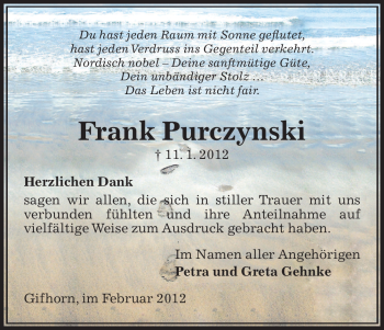 Traueranzeige von Frank Purczynski von ALLGEMEINE ZEITUNG UELZEN