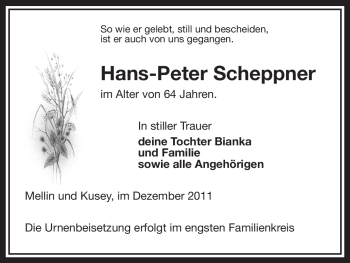 Traueranzeige von Hans-Peter Scheppner von ALLGEMEINE ZEITUNG UELZEN