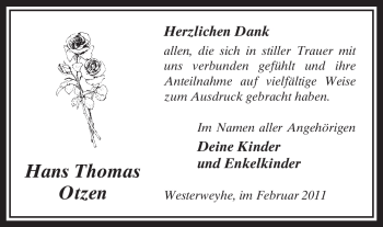 Traueranzeige von Hans Thomas Otzen von ALLGEMEINE ZEITUNG UELZEN