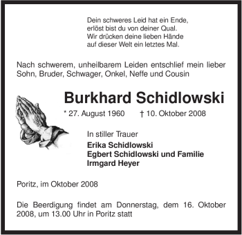 Traueranzeige von Burkhard Schidlowski von ALLGEMEINE ZEITUNG UELZEN