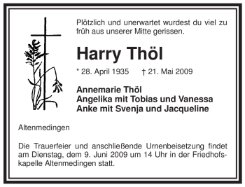 Traueranzeige von Harry Thöl von ALLGEMEINE ZEITUNG UELZEN