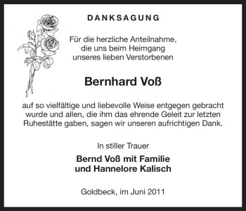 Traueranzeige von Bernhard Voß von ALLGEMEINE ZEITUNG UELZEN